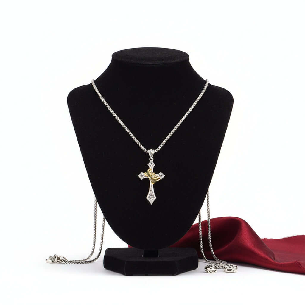 Vintage Cross Necklace for Men – Retro Silver Pendant Chain